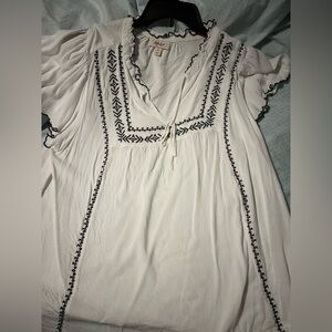 Style & Co. White Blouse with Black Embroidery
